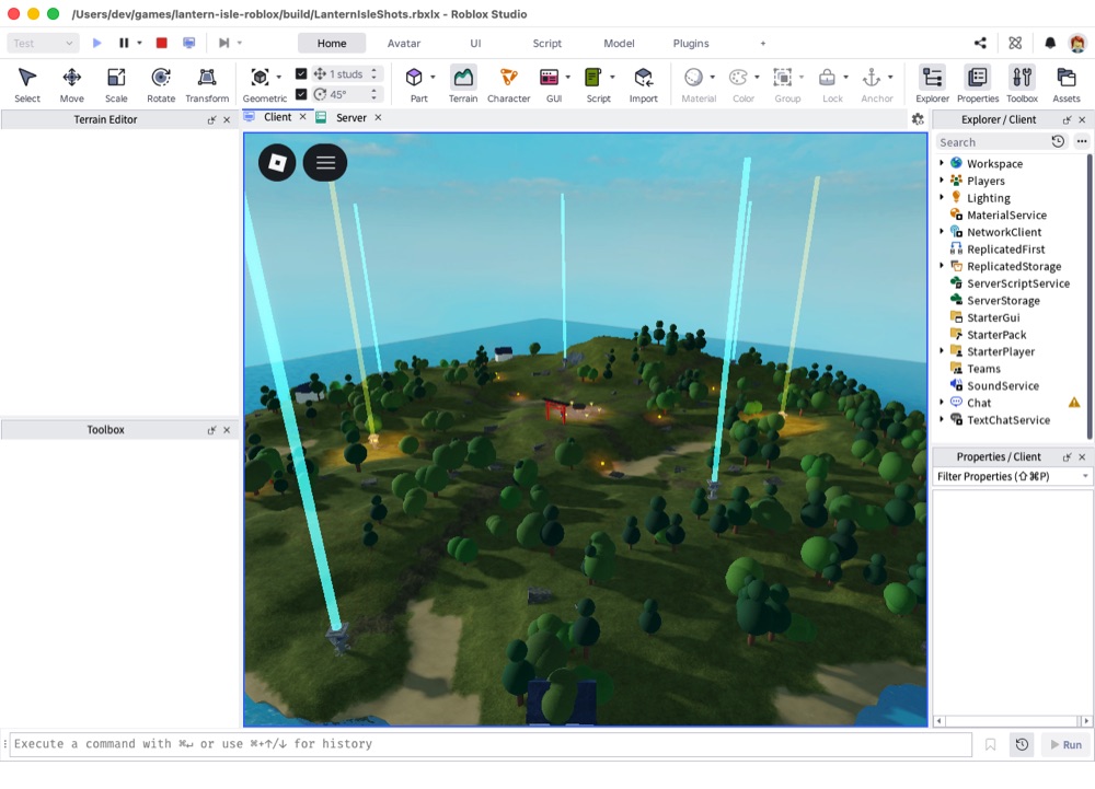 Roblox Studioで島を確認している画面